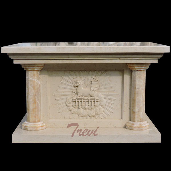 An beige marble stone altar table for church furniture using TCH-213