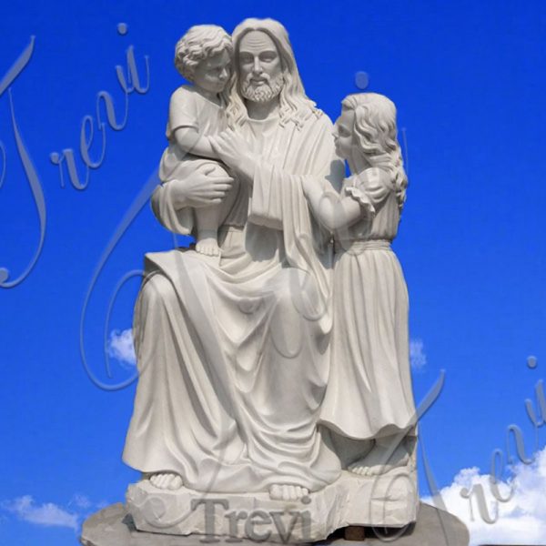 Jesus christ and children white marble outdoor religious garden statues online sale TCH-12