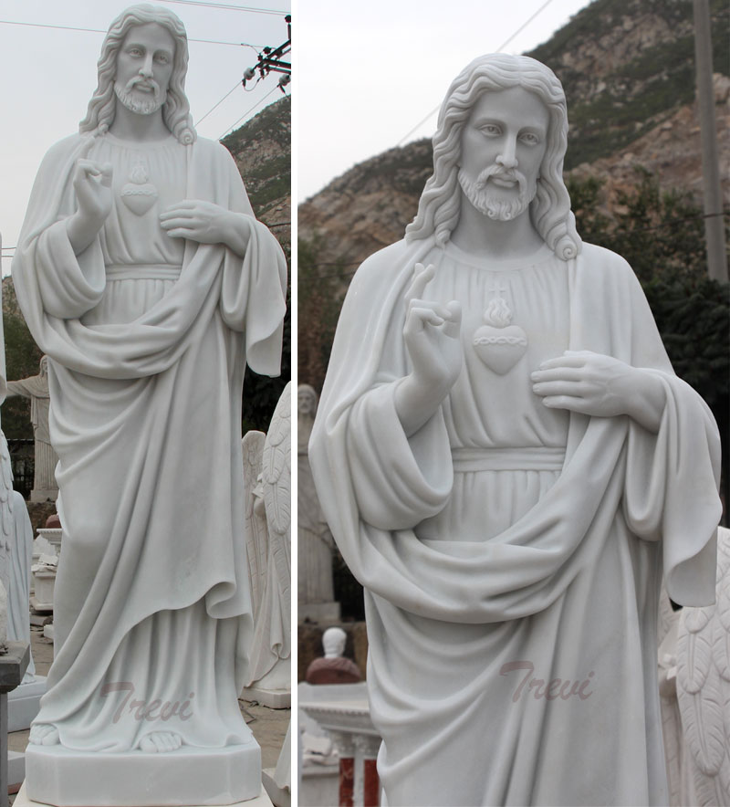 Life size sacred heart of jesus christ white marble garden sculpture factory directly supply