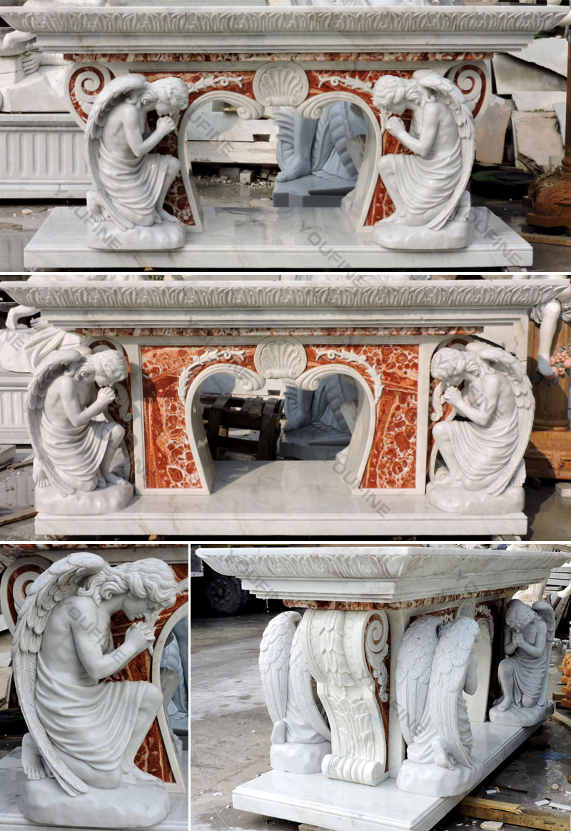 Modern church marble altar table with kneeling angels luxury designs for sale