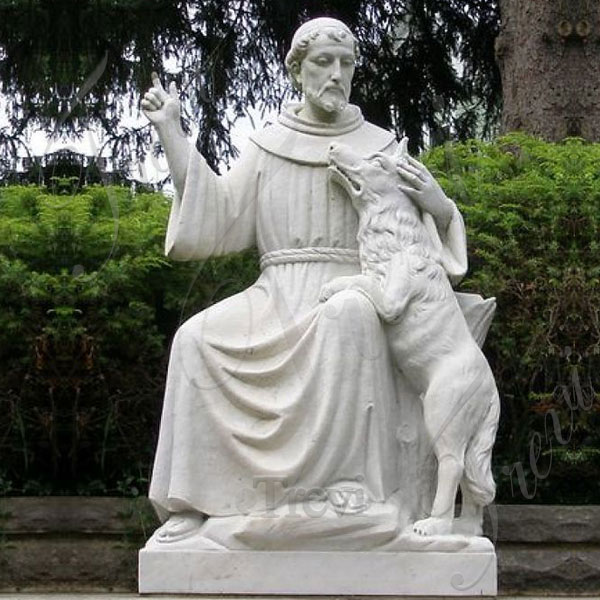 St. francis of assisi white marble garden statue with dog Catholic saint for sale