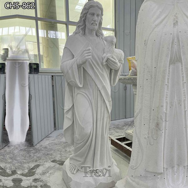 High-Quality White Marble Jesus With A Lamb Statue for Sale CHS-862