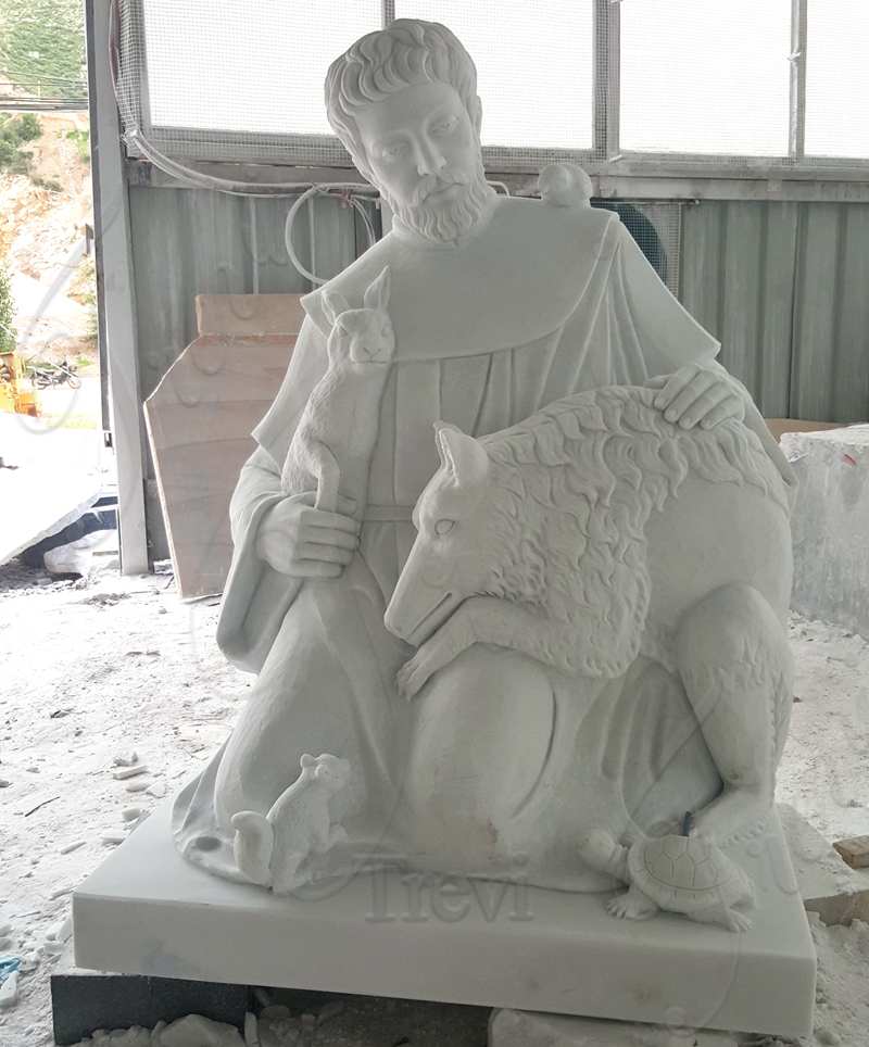 Hand Carved Marble St. Francis Garden Statue with Animals for Sale CHS-858