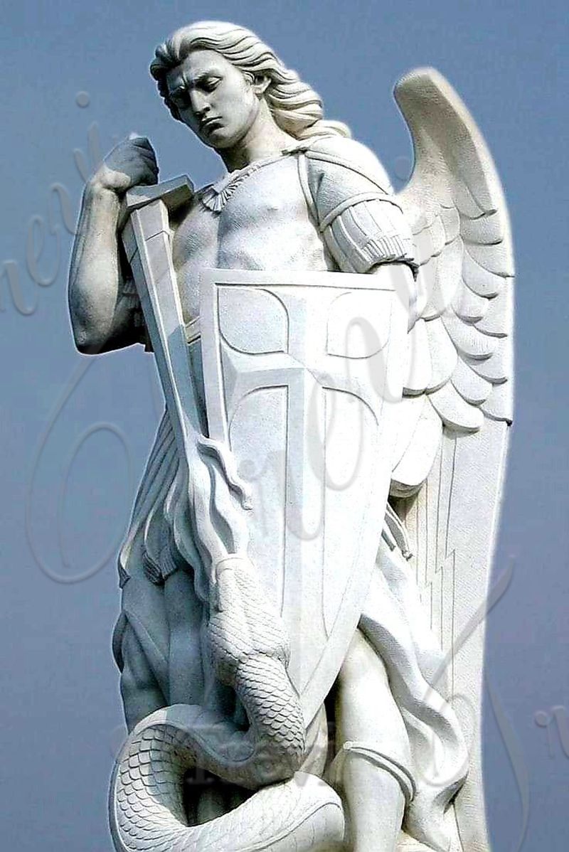 white arble st michael statue for garden-Trevi Sculpture.