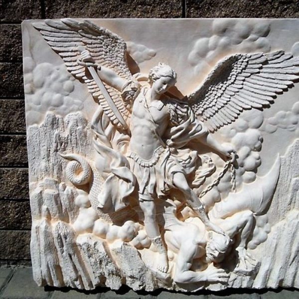 Marble St. Michael Relief Wall Sculpture Religious Art on Sale