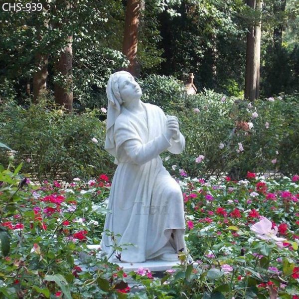 Hand-Carved Marble Saint Bernadette Statue Garden Decor on Sale