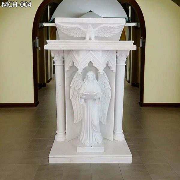 White Marble Pulpit with Angel Statue Church Item on Sale