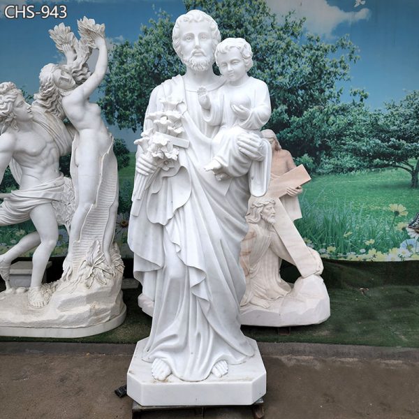 Life Size Marble St Joseph and Jesus Statue for Sale China Supply CHS-822