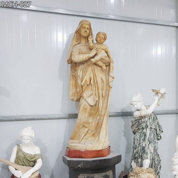 Outdoor Church Marble Virgin Mary Statue with Child for Sale