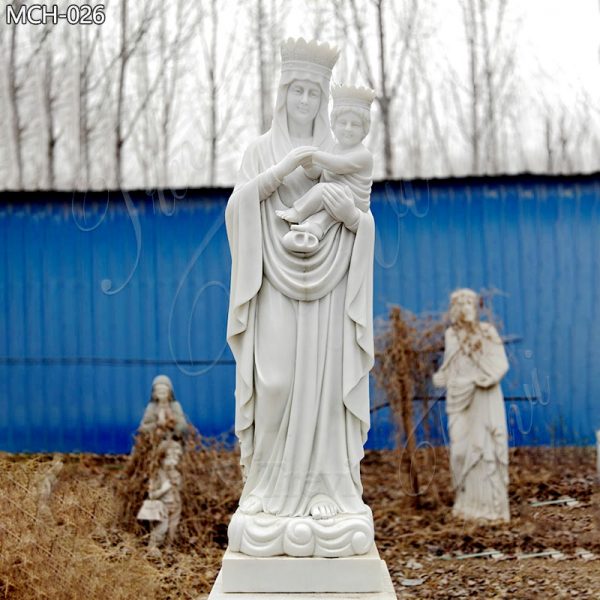 Religious Marble Mary Holding Jesus Sculpture Outdoor Decor