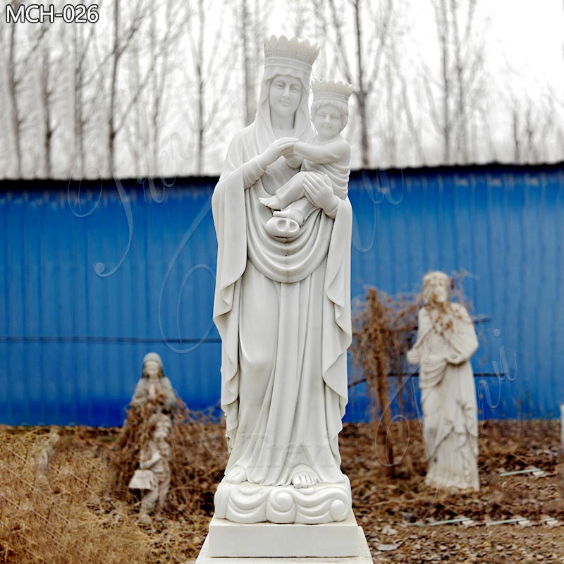 Religious Marble Mary Holding Jesus Sculpture Outdoor Decor