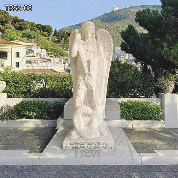 White Marble Saint Michael Statue Church Decor for Sale